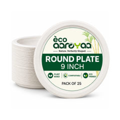 Eco Aaroyaa 9 inch Bagasse Round Disposable Plates (Pack of 25)