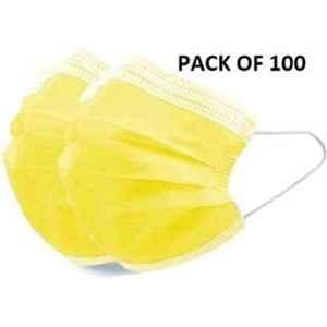 Wellstar 3 Layer Disposable & Reusable Non Woven Yellow Surgical Mask with Nose Pin & Melt Blown Fabric, COURFUL MASK-51 (Pack of 100)