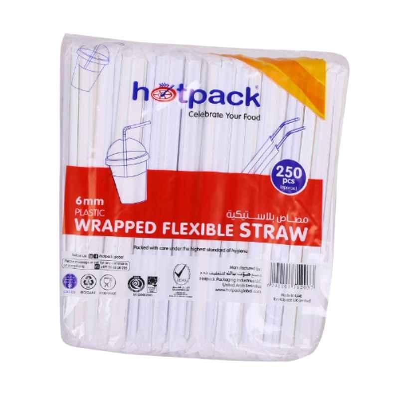 Hotpack 250Pcs 6mm Flexible Straw Set, STRAWW