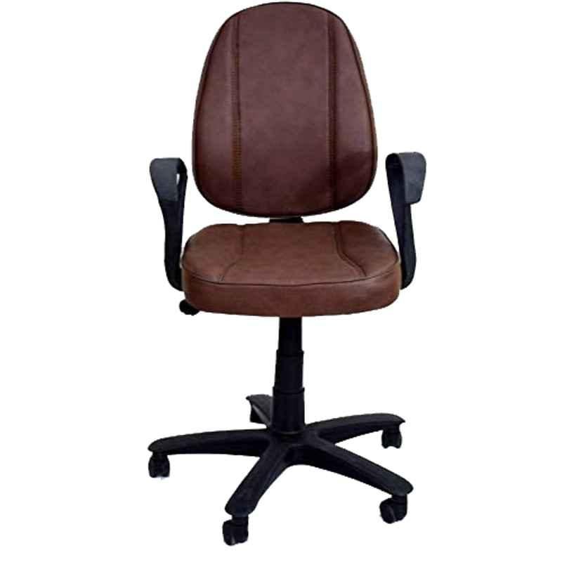 KDF Mart Upholstery Fabric Brown Medium Back Adjustable Executive Swivel Chair with Back Support, MIS117