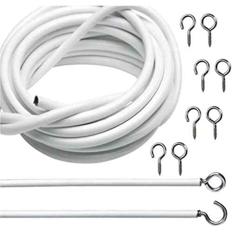 Abbasali 3m White Curtain Wire Cord Cable with 10 Pcs Hook & Eye