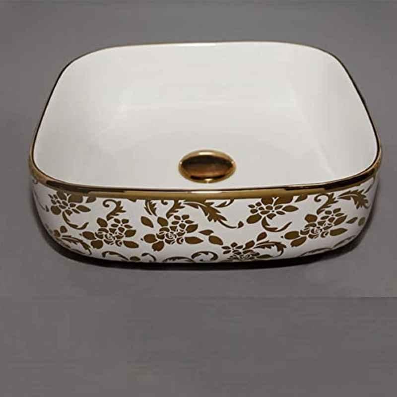 Uken Table Top Ceramic Wash Basin, Table Top Ceramic Wash Basin For Bathroom, Table Top Wash Basin For Living Room, Wash Basin, White (13)