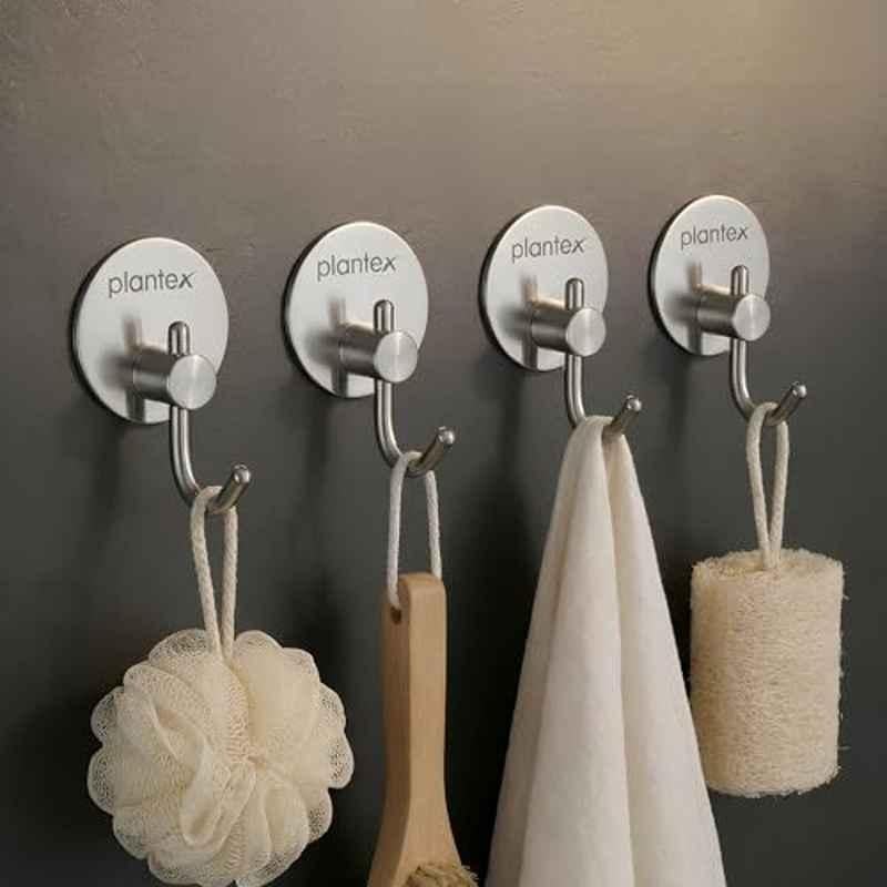 Plantex Stainless Steel Silver Round Wall Hanging Hook (Pack of 4)