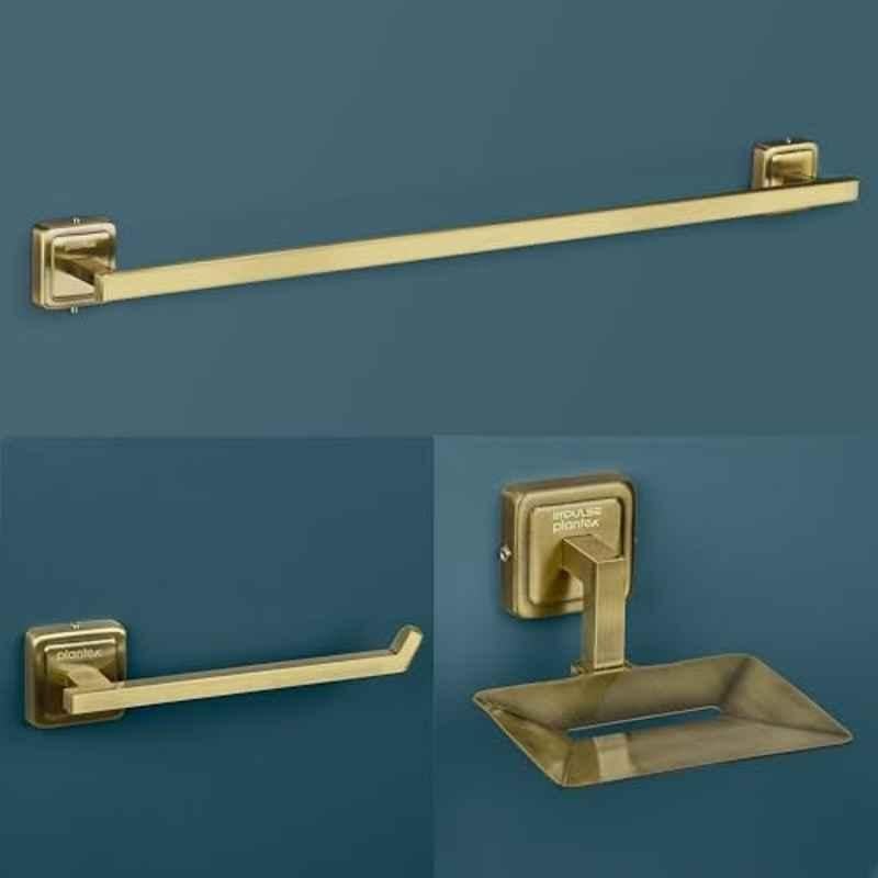 Plantex 3 Pcs Decan Stainless Steel 304 Brass Antique Towel Rod, Napkin Ring, Soap Holder Set for Bathroom