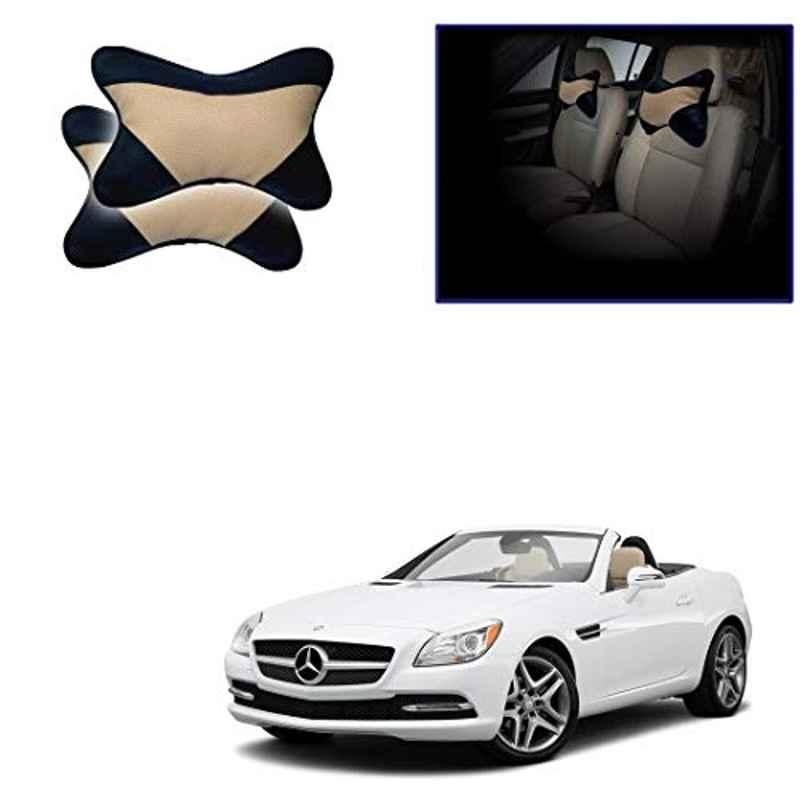 Kozdiko 2 Pcs Beige & Black Car Neck Rest Cushion Pillow Set for Mercedes Benz SLK-Class