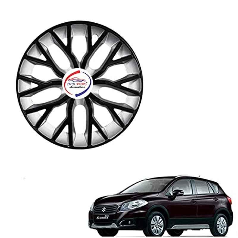 Auto Pearl 4 Pcs 15 inch ABS Black & Silver Hubcap Wheel Cover Set with Retention Ring for Maruti Suzuki S Cross
