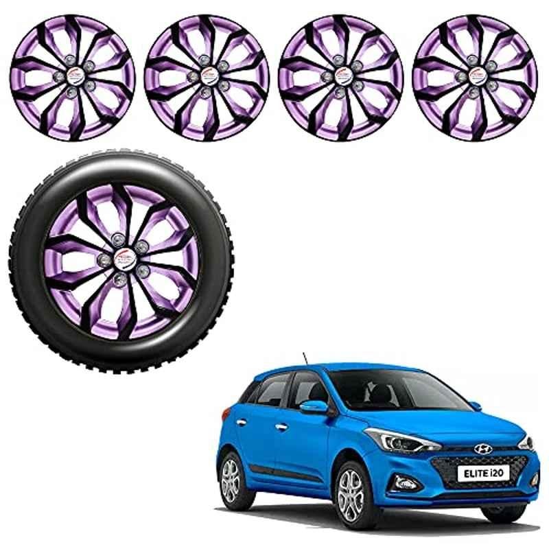 Auto Pearl 4 Pcs 14 inch Black Voilet ABS Press Type Hubcap Wheel Cover Set with Retention Ring for Hyundai i20Elite2018