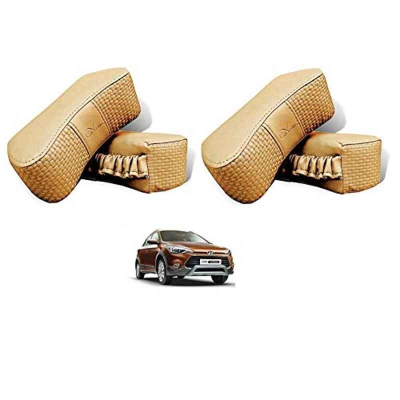 Kozdiko 4 Pcs CV Designer Beige Leatherite Neck Rest Car Cushion Pillow Set for Hyundai i20 Active