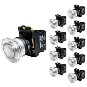 Yokins 22mm 220VAC White Illuminated Mushroom Push Button Switch with LED Indicator, EB2M-A-10W-MD (Pack of 10)