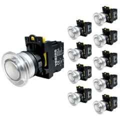 Yokins 22mm 220VAC White Illuminated Mushroom Push Button Switch with LED Indicator, EB2M-A-10W-MD (Pack of 10)