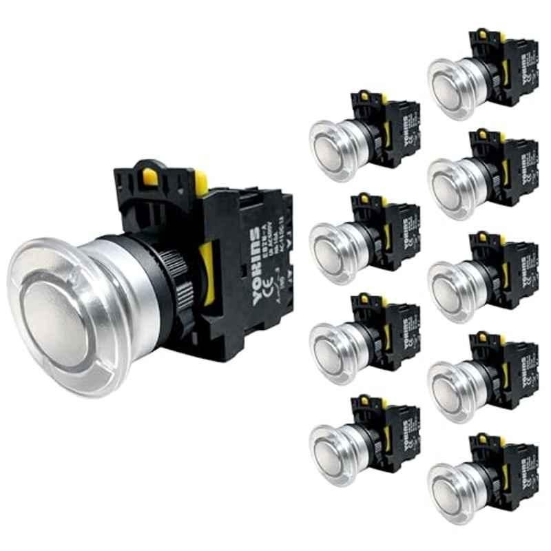 Yokins 22mm 220VAC White Illuminated Mushroom Push Button Switch with LED Indicator, EB2M-A-10W-MD (Pack of 10)