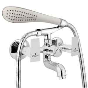 Cliquin Siya Flora Brass Chrome Wall Mounted Wall Mixer with Telephonic Crutch Hand Shower & 1m Stainless Steel Shower Tube