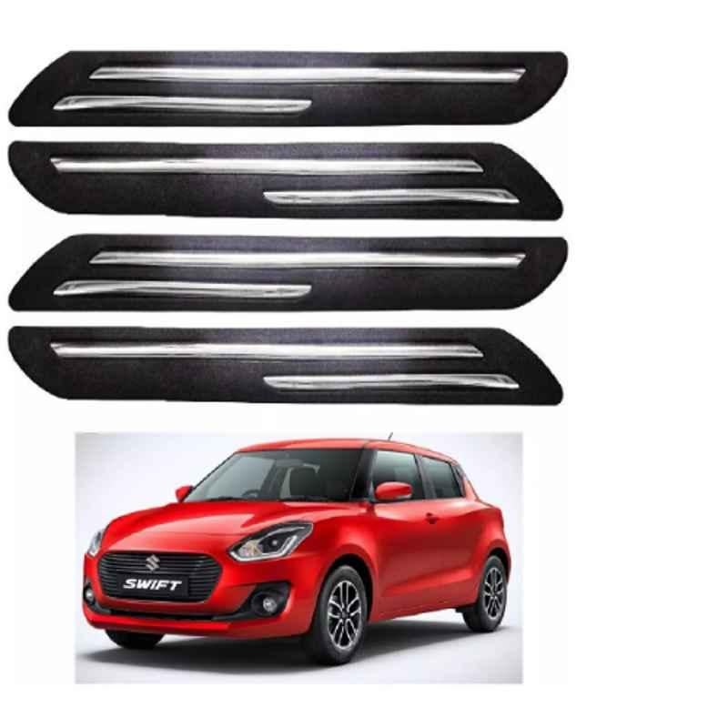 Sca Rubber Car Side Bumper Protector Guard with Double Chrome Strip for Maruti Suzuki Swift 2018 Model Black Set Of 4, SCA-K0PY0H