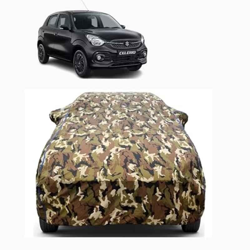 Aarex Auto Polyester Jungle 100% Waterproof Car Body Cover with Mirror Pocket, Buckle Straps, All Weather, UV & Heat Resistant for Maruti Suzuki Celerio, SW-6-Jungle