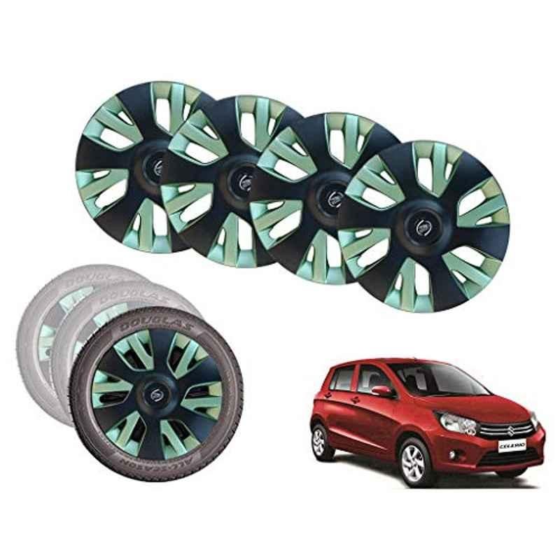 Auto Pearl 13 inch ABS Black & Green Car Hubcap Wheel Cover with Retention Ring Set for Celerio LXI