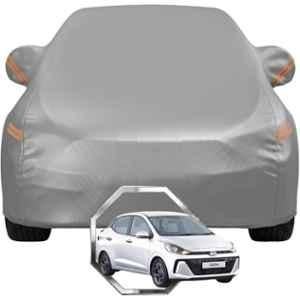 Allextreme Polyester Grey with Highlighter Car Cover with Mirror Pocket & Triple Stitched Bottom Elastic for Hyundai Aura All Model & Years, HYU-AURA-GRY