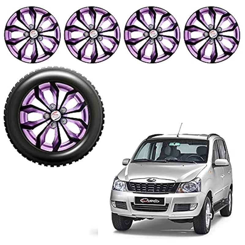 Auto Pearl 4 Pcs 15 inch ABS Black & Violet Car Wheel Cover Set for Mahindra Quanto