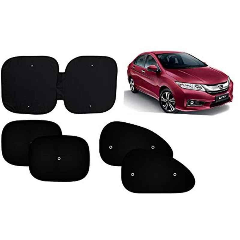 Auto Pearl 5 Pcs PVC & Mesh Black Window & Front Sun Shade Set for Honda City i VTEC 2016