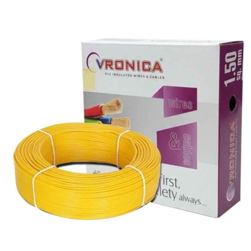 Vronica 1.5 Sqmm PVC Insulated Single Core Yellow House Wire, Length: 90 m