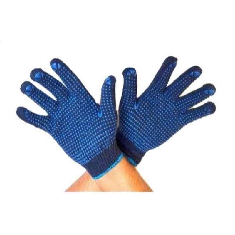 Khushi Blue Cotton PVC Dotted Full Fingered Hand Gloves