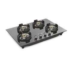 Padmini 4 Burner Stainless Steel Black Automatic Ignition Glass Top Gas Stove, Gas Hob CS-400 GL IB