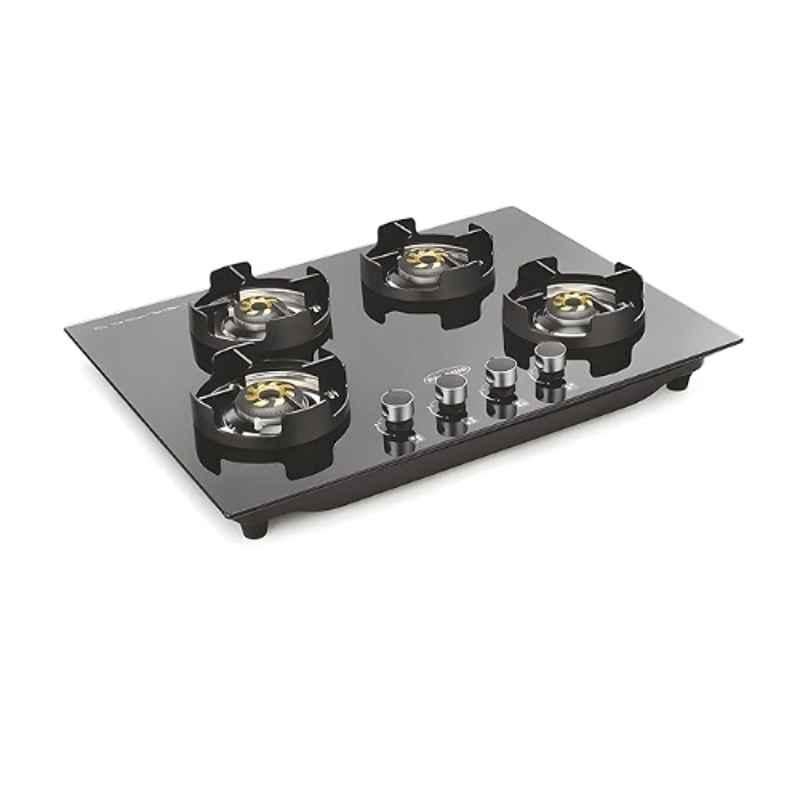 Padmini 4 Burner Stainless Steel Black Automatic Ignition Glass Top Gas Stove, Gas Hob CS-400 GL IB