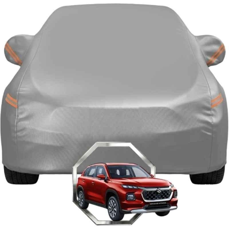 Allextreme Polyester Grey with Highlighter Car Cover with Mirror Pocket & Triple Stitched Bottom Elastic for Maruti Grand Vitara All Model & Years, MR-GR-VITARA-GRY