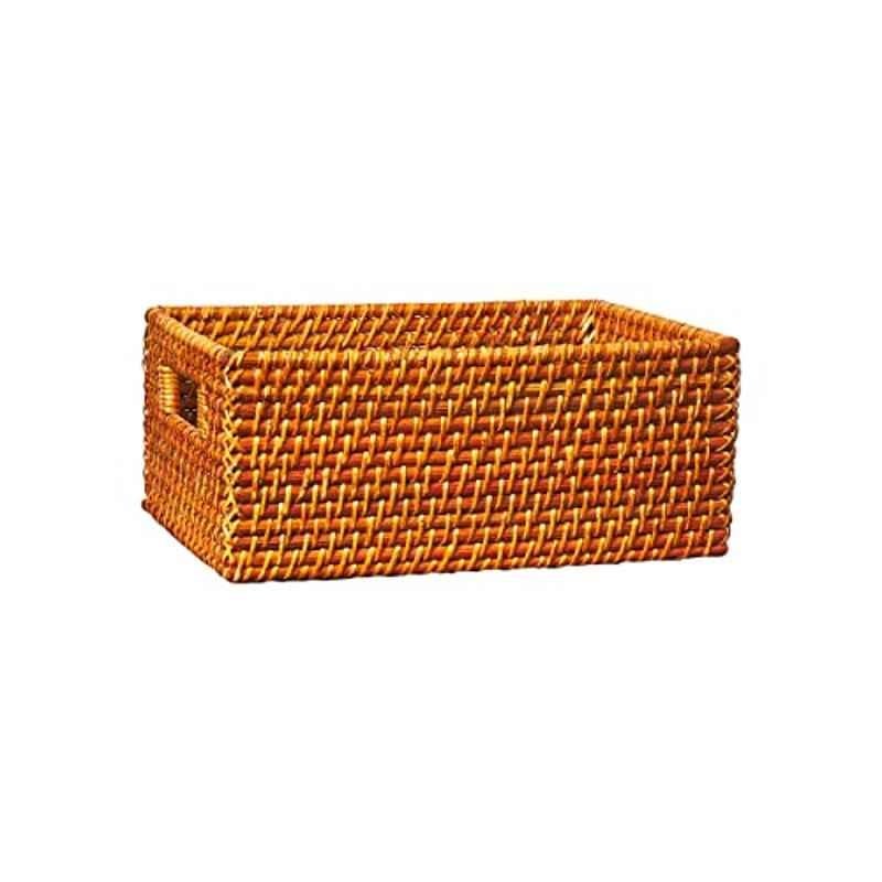 Homesmiths 33x24x14cm Rattan Copper Storage Bin With Handle, 706607, Size: Medium