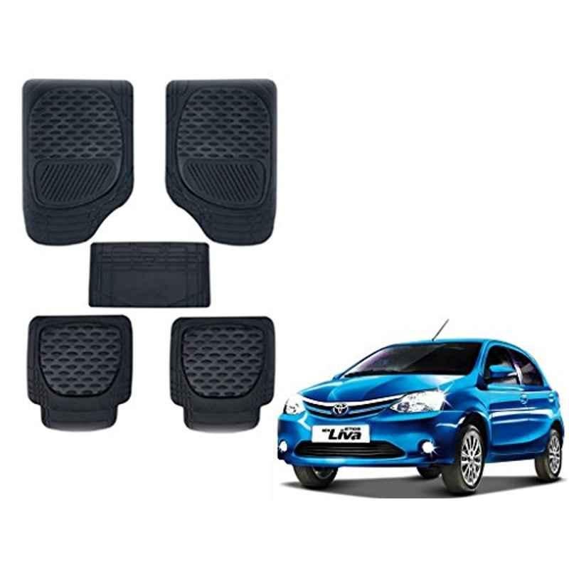 Kozdiko 6255TW 5 Pcs PVC & Rubber Black Car Mat Set for Toyota Etios Liva