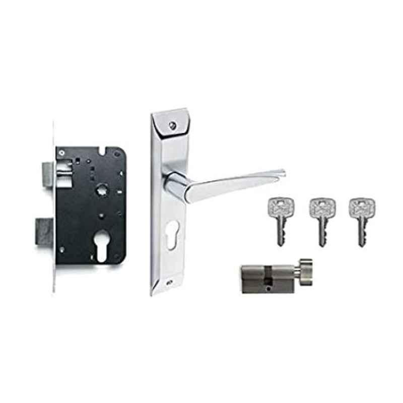 Godrej Satin Steel Zinc Alloy Door Handle Set with Lock Body & Cylinder Set