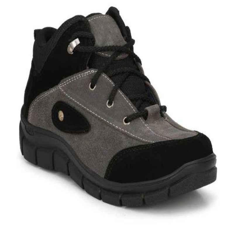 Wonker 6354 Synthetic Leather Steel Toe Grey Safety Shoes, Size: 8