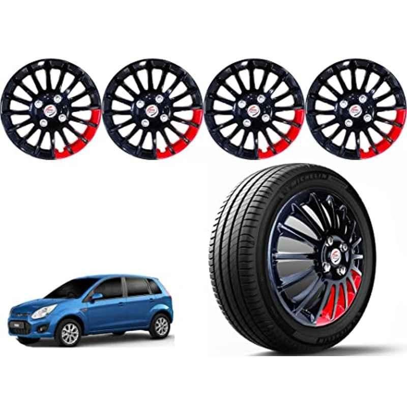 Auto Pearl 4 Pcs 14 inch Polypropylene Black & Red Press Type Car Wheel Cover Set with Retention Ring for Ford Figo T1 2010-2012