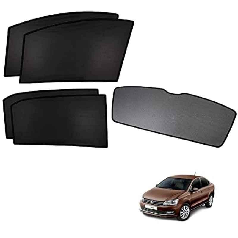 Kozdiko 5 Pcs Polyester Black Non Magnetic Window & Rear Sun Shades Set for Volkswagen Vento