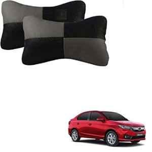 Kozdiko 2 Pcs Leather Grey & Black Neck Rest Car Cushion Pillow Set for Honda Amaze New2018