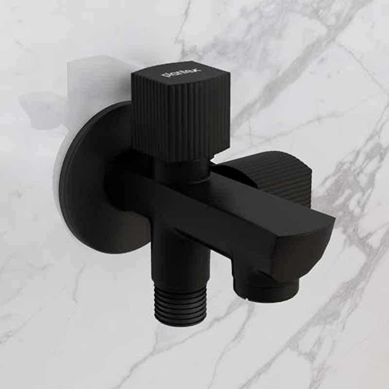 Plantex Two Way Tap for Washing Machine/Quarter Turn 2-in-1 Bib Cock/Wash Basin tap with Teflon Tape & Wall Flange/2 Way Bathroom Tap with Brass Spindle (Black)