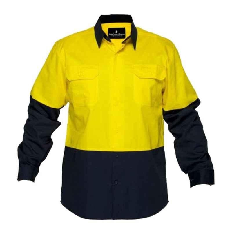 Superb Uniforms Cotton Yellow & Navy Full Sleeves Work Shirt for Men, SUW/YN/WS05, Size: L