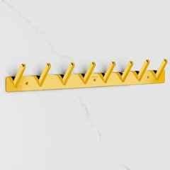 Plantex Wall Hooks for Hanging Cloth/Stainless Steel Towel Hangers/Bathroom Robe Hooks/Door Hangers/Square Wall Hook/Hook Rail for Hanging Keys 8 Hooks, PVD Gold