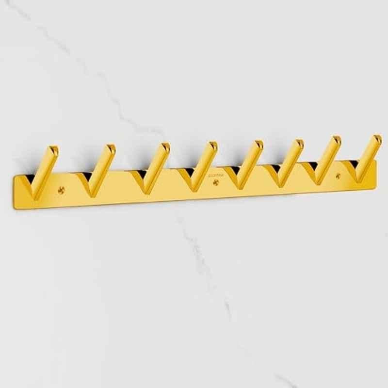 Plantex Wall Hooks for Hanging Cloth/Stainless Steel Towel Hangers/Bathroom Robe Hooks/Door Hangers/Square Wall Hook/Hook Rail for Hanging Keys 8 Hooks, PVD Gold