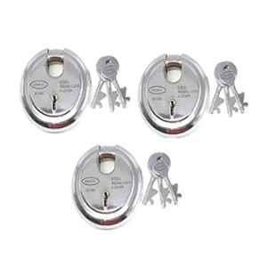 Onjecx 90mm 9 Levers Stainless Steel Round Heavy Duty Pad Lock with 3 Keys, RPL903 (Pack of 3)