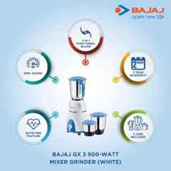 Buy Bajaj 500W GX 3 White Mixer Grinder Online At Best Price on Moglix