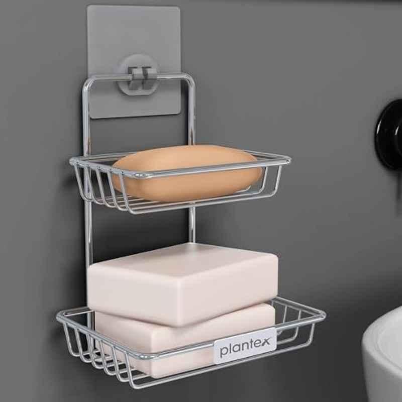 Plantex Self-Adhesive Stainless Steel Wall Hanging Soap Storage Rack/Bathroom Soap Holder for Wall/Double Layer Soap Tray Bathroom Accessories