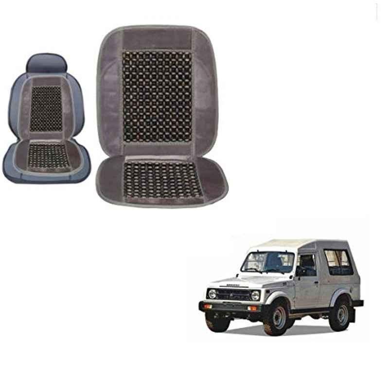 Kozdiko Wooden Bead Seat with Grey Velvet Border for Maruti Suzuki Gypsy