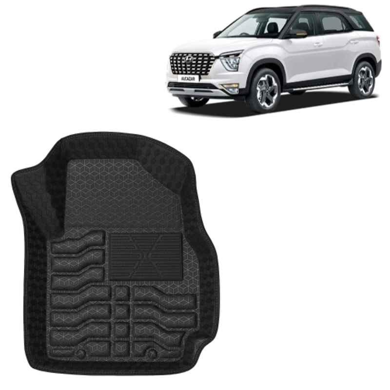 Kingsway 4 Pcs Premium 4.5D 100% Waterproof Tray Shape PVC Black Car Floor Mat Set for Hyundai Alcazar 7 Seater 2021 to 2024 All Model