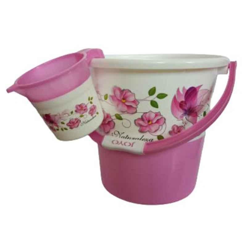 Joyo 2 Pcs 20L Plastic Pink Round Bucket & 1500ml Matching Mug Set