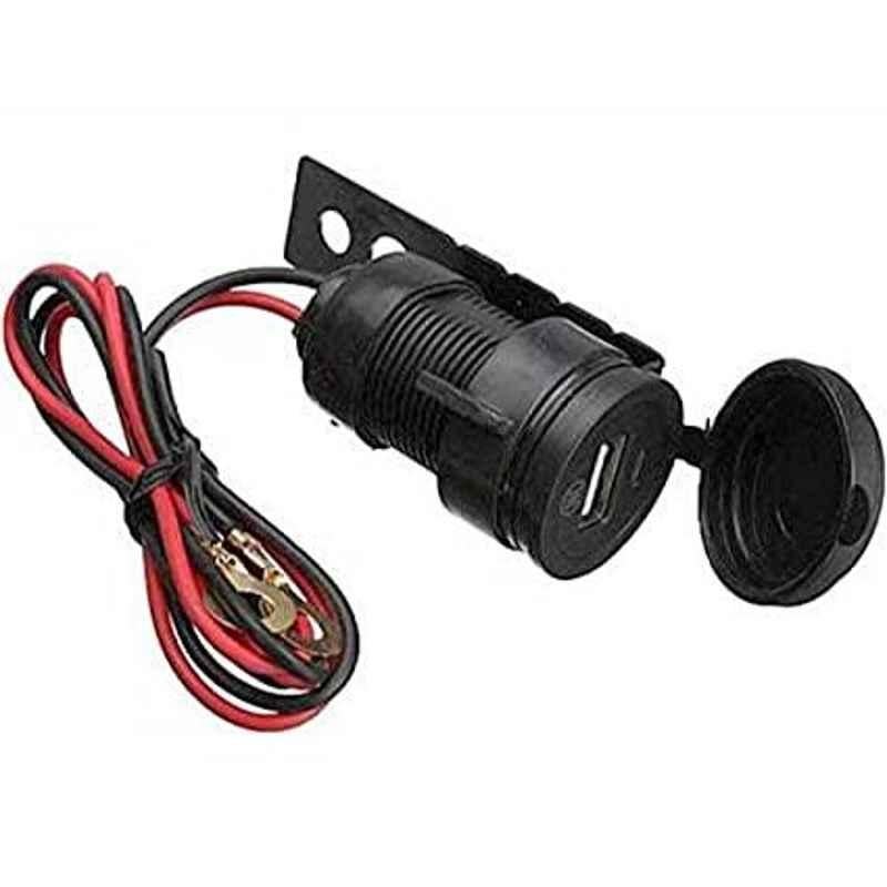 AOW Motorcycle Bike Mobile Phone USB Charger Power Adapter 12v Waterproof Compact Design for TVS Wego Black