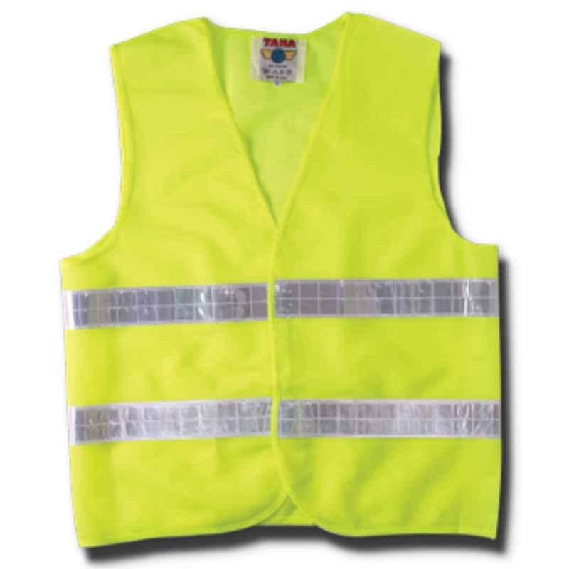 Taha Polyester Yellow SJ 2 Line Safety Jacket, Size: Free