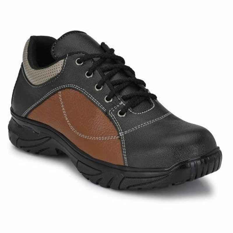 Wonker 6359 Synthetic Leather Steel Toe High Ankle Black Safety Shoes, Size: 7