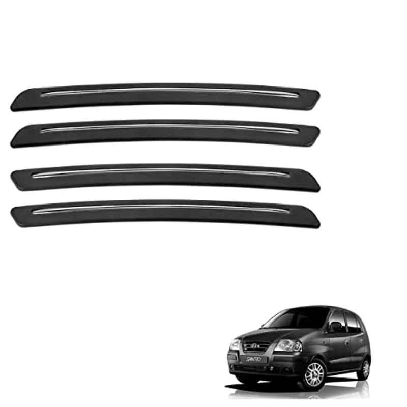 Kozdiko 4 Pcs Rubber Black Car Bumper Protector Set with Chrome Strip for Hyundai Santro Xing