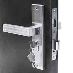 Handle Waala Altroz-CYS-BSK 8 inch 60mm Stainless Steel Silver Cylindrical Plate Both Side Key Mortise Door Lock Set