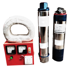 Rajco V-4 1HP 0.75kW 10 Stage Aluminium Single Phase Oil Filled Submersible Pumps with Control Pannel & 30m Cable